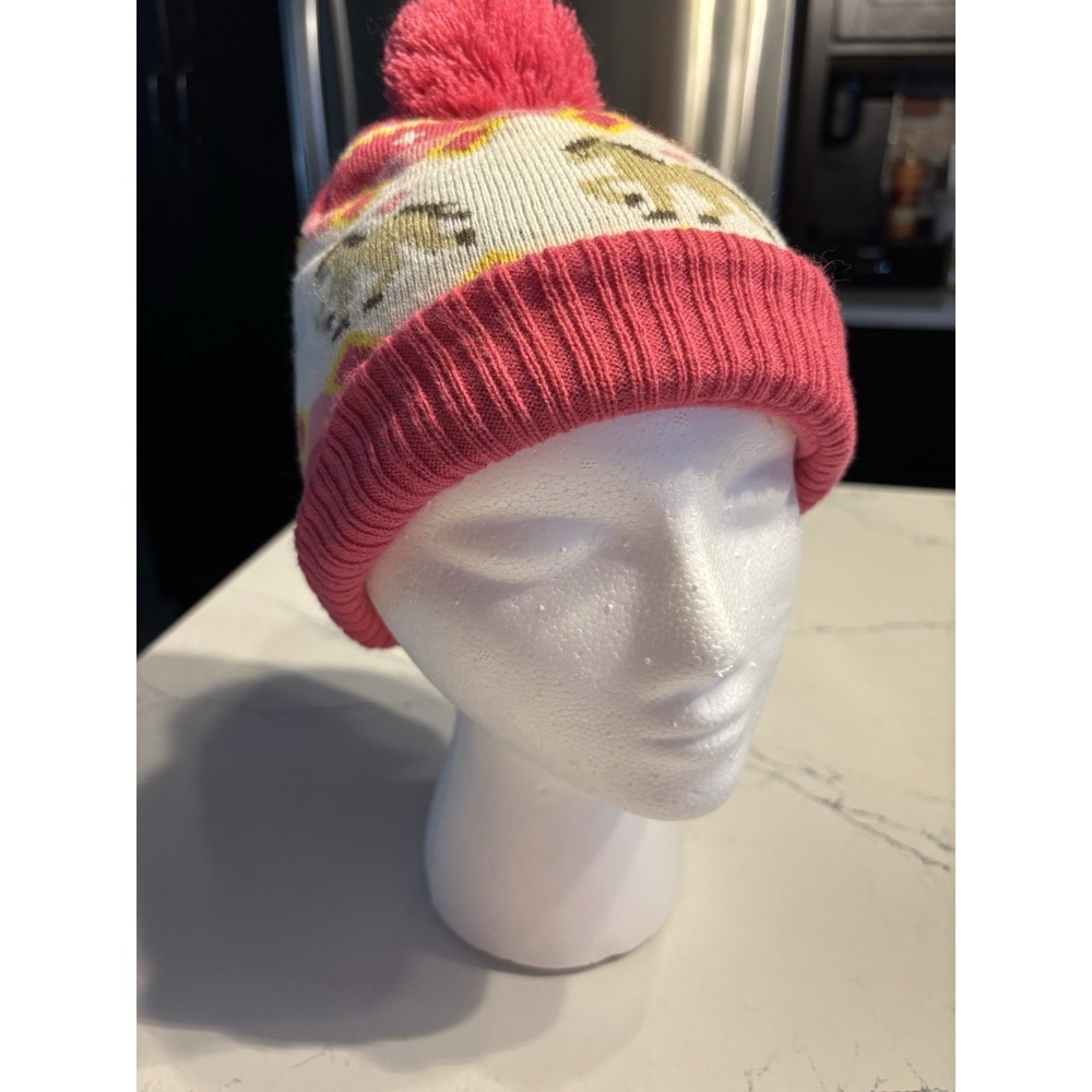 John Deere Toddler Knit Winter Beanie Hat - pink/Pom,‎ Horses